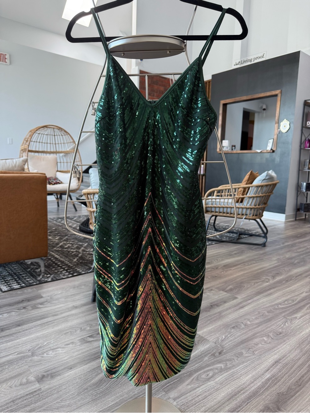Sequin Slip Dress in Emerald Green